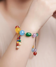 Handmade Colorblock Jade Pearl Agete Gem Stone Crystal Chalcedony Charm Bracelet