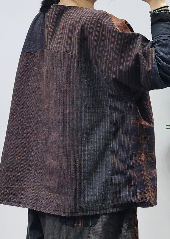 Handgefertigter Colorblock-O-Neck-Patchwork-Originaldesign-Mantel mit langen Ärmeln