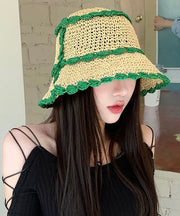 Handmade Colorblock Oversized Hollow Out Straw Woven Bucket Hat