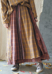 Handmade Colorblock elastic waist Plaid Patchwork Cotton Skirt Spring