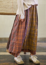 Handmade Colorblock elastic waist Plaid Patchwork Cotton Skirt Spring