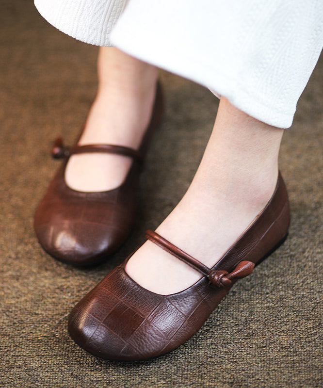 Handmade Comfortable Splicing Brown Cowhide Leather Flats Shoes