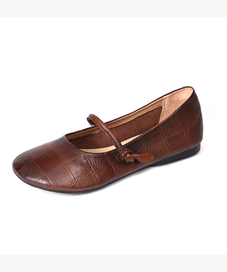Handmade Comfortable Splicing Brown Cowhide Leather Flats Shoes