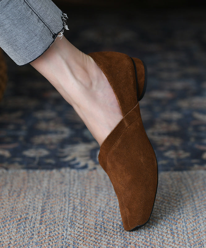 Handmade Comfortable Splicing Vintage Brown Suede Loafer Shoes