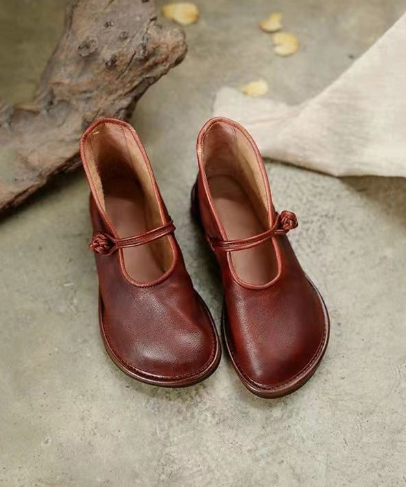 Handmade Comfy Brown Flat Shoes Splicing Buckle Strap