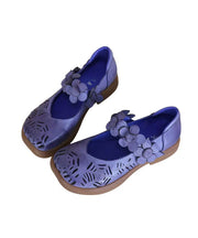 Handmade Cowhide Leather Purple Walking Sandals Hollow Out Floral