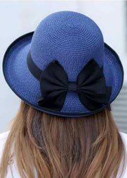 Handmade Dark Blue Patchwork Straw Woven Floppy Sun Hat