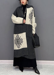 Handmade Dark Grey Oversized Patchwork Pockets Woolen Cardigans Spring