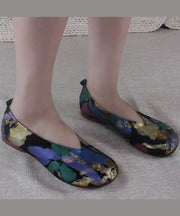 Handmade Ethnic Style Lavender Printed Genuine Leather Flats Shoes