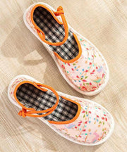 Handmade Flats Shoes Orange Cotton Fabric Buckle Strap