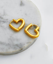 Handmade Gold Heart Copper Hoop Earrings