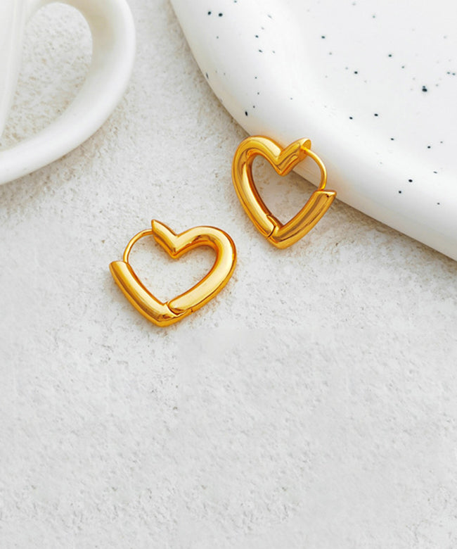 Handmade Gold Heart Copper Hoop Earrings