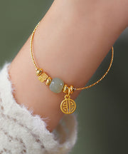 Handmade Gold Overgild Jade Fu Character Charm Bracelet