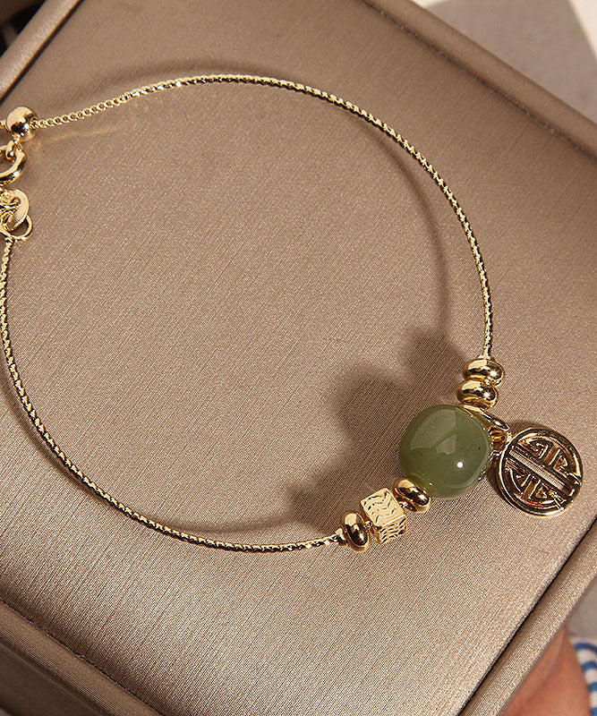 Handmade Gold Overgild Jade Fu Character Charm Bracelet