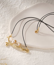 Handmade Gold Pearl Branch Maternal Love Birds Pendant Necklace