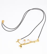 Handmade Gold Pearl Branch Maternal Love Birds Pendant Necklace