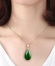 Handmade Gold Sterling Silver Inlaid Jade Pendant Necklace