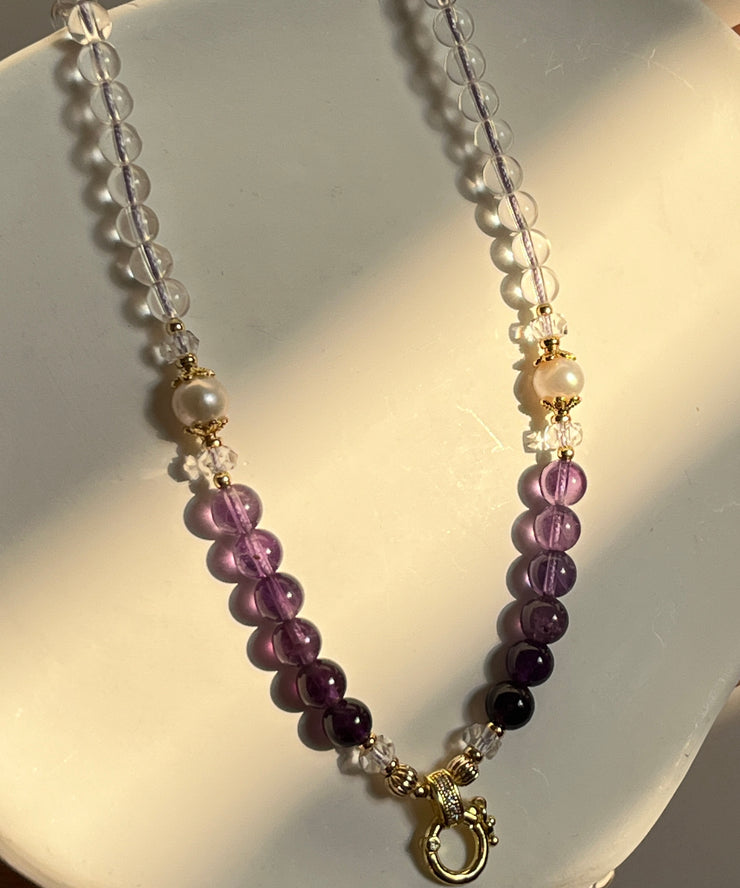 Handmade Gradient Color Purple Gradient Color Crystal Pearl Locket Necklace