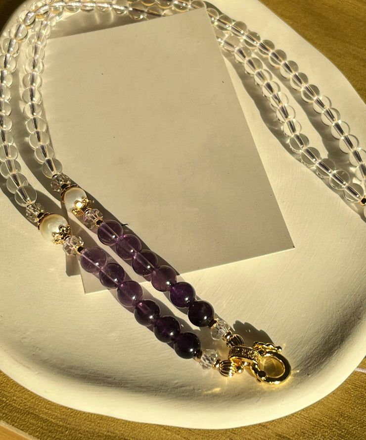 Handmade Gradient Color Purple Gradient Color Crystal Pearl Locket Necklace