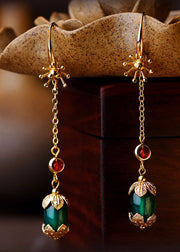 Handmade Green Agate 14K Gold Retro Drop Earrings