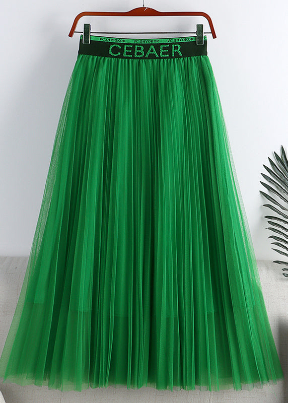 Handmade Green Alphabet Print Elastic Waist Tulle Skirt Spring