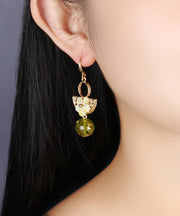 Handmade Green Copper Glaze Shell Flower Floral Drop Earrings
