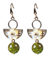 Handmade Green Copper Glaze Shell Flower Floral Drop Earrings