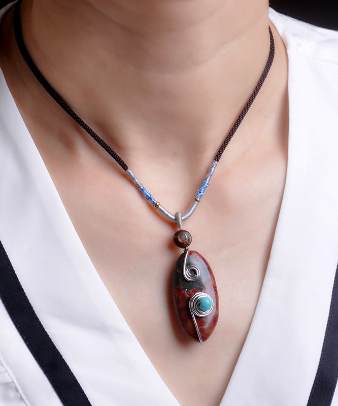 Handmade Green Copper Hand Knitting Turquoise Coloured Glaze Pendant Necklace