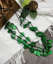 Handmade Green Cotton Linen Small Disc Graduated Bead Necklace