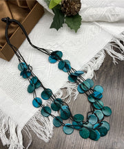 Handmade Green Cotton Linen Small Disc Graduated Bead Necklace