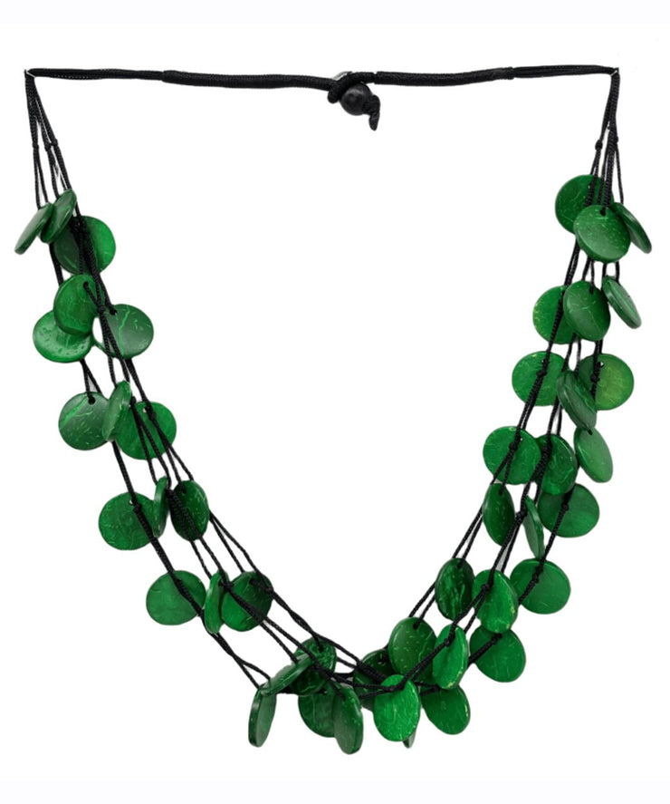 Handmade Green Cotton Linen Small Disc Gratuated Bead Necklace