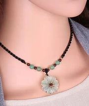 Handmade Green Crystal Jade Floral Pendant Necklace