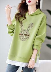 Handmade Green Embroidered Zircon Warm Fleece Sweatshirts Top Winter