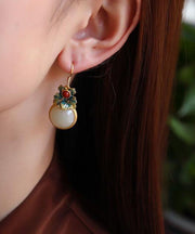 Handgemachte grüne Blumen-Silber-Jade-Tropfen-Ohrringe