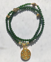Handmade Green Hand Woven Beading Gem Stone Detachable Pendant Necklace