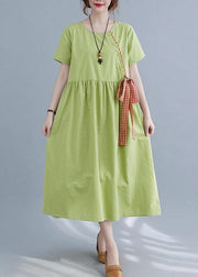 Handmade Green Loose Cotton Linen Summer Party Dress - SooLinen