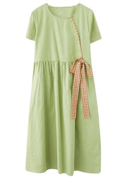 Handmade Green Loose Cotton Linen Summer Party Dress - SooLinen