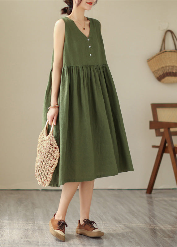 Handmade Green Patchwork Wrinkled Cotton Party Long Dress Summer