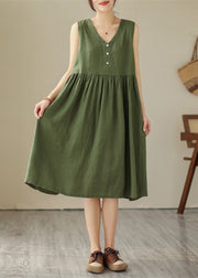 Handmade Green Patchwork Wrinkled Cotton Party Long Dress Summer