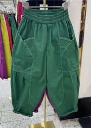 Handmade Green Pockets Patchwork Cotton Harem Pants Summer