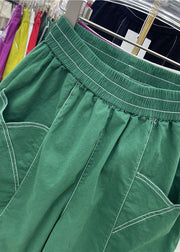 Handmade Green Pockets Patchwork Cotton Harem Pants Summer