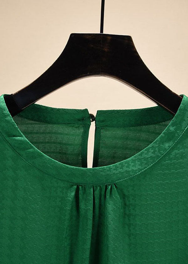 Handmade Green Puff Sleeve Jacquard Button Chiffon Shirt Tops Summer
