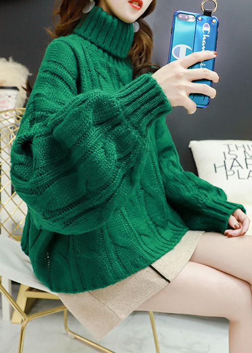 Handmade Green Puff Sleeve Winter Knit Sweaters