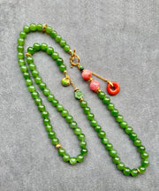 Handmade Green Sterling Silver Overgild Jade Agate Lariat Necklace
