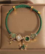 Handmade Green Sterling Silver Overgild Zircon Inlaid Gem Stone Sunflower Charm Bracelet
