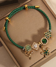 Handmade Green Sterling Silver Overgild Zircon Inlaid Gem Stone Sunflower Charm Bracelet
