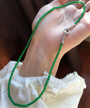 Handmade Green Sterling Silver Zircon Jade Beads Sweater Graduated Bead Necklace