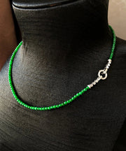Handmade Green Sterling Silver Zircon Jade Beads Sweater Graduated Bead Necklace