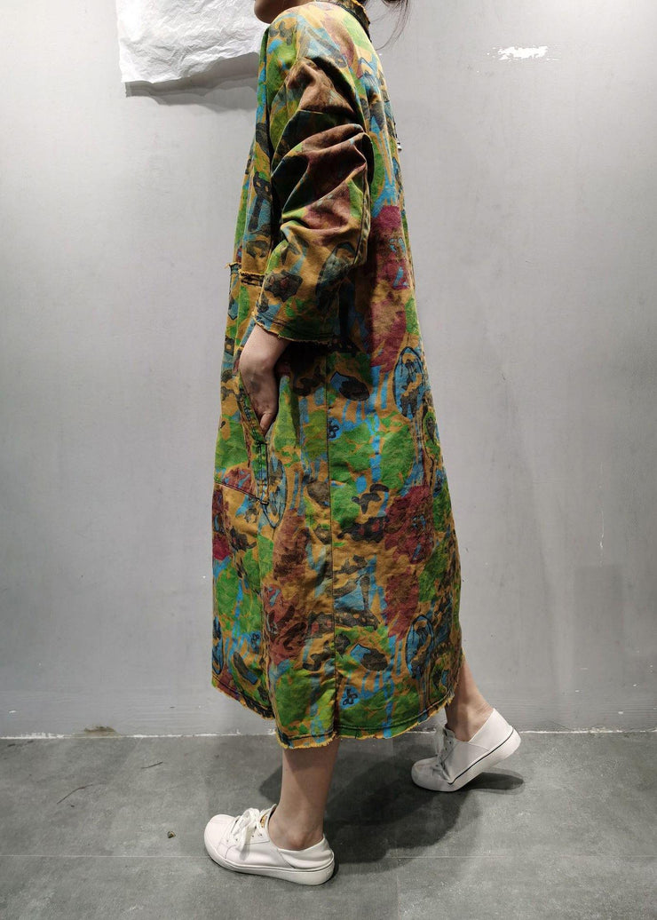 Handmade Green U Neck Patchwork Maxi Dresses Spring Dress - SooLinen