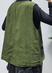 Handgemachte grüne Leinenweste mit V-Ausschnitt und Knopf Frühling